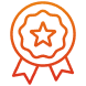 Icône de médaille orange avec une étoile centrale et des rubans, symbolisant récompense ou succès.