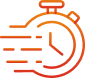 Chronomètre orange avec des lignes de vitesse, indiquant rapidité et efficacité.